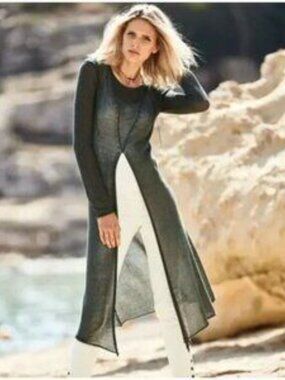 Peruvian Connection Flyaway Tunic Pima Cotton Dark Gray Size Woman's Large